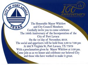 City of Port Lavaca 100th Anniversary Invitation 
